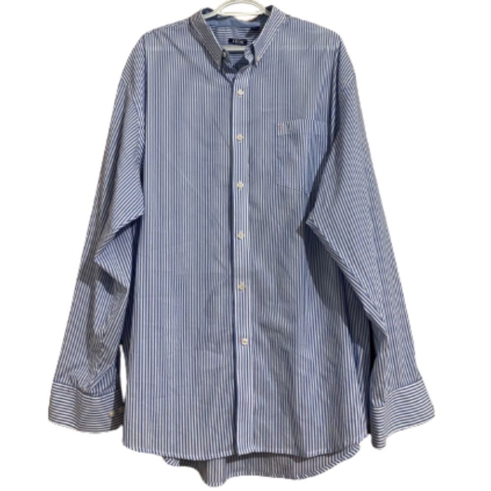 IZOD MEN’s Blue & White Stripes Non-Iron Button Down Long Sleeve Shirt Size-XXL